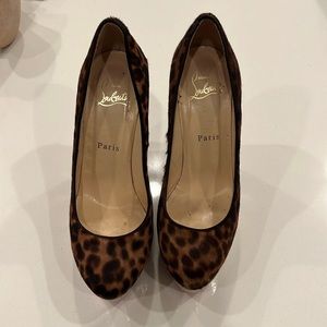 Christian Louboutin Coroclic Wedge Pumps Pony Hair Leopard Cork 37/7, EUC